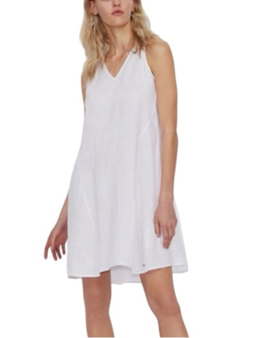 Armani Exchange V-Neck Sleeveless A-Line Flowy Linen Dress Sz 2 100% Linen White